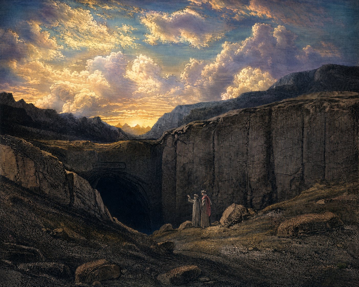 Desfiladero rocoso al amanecer